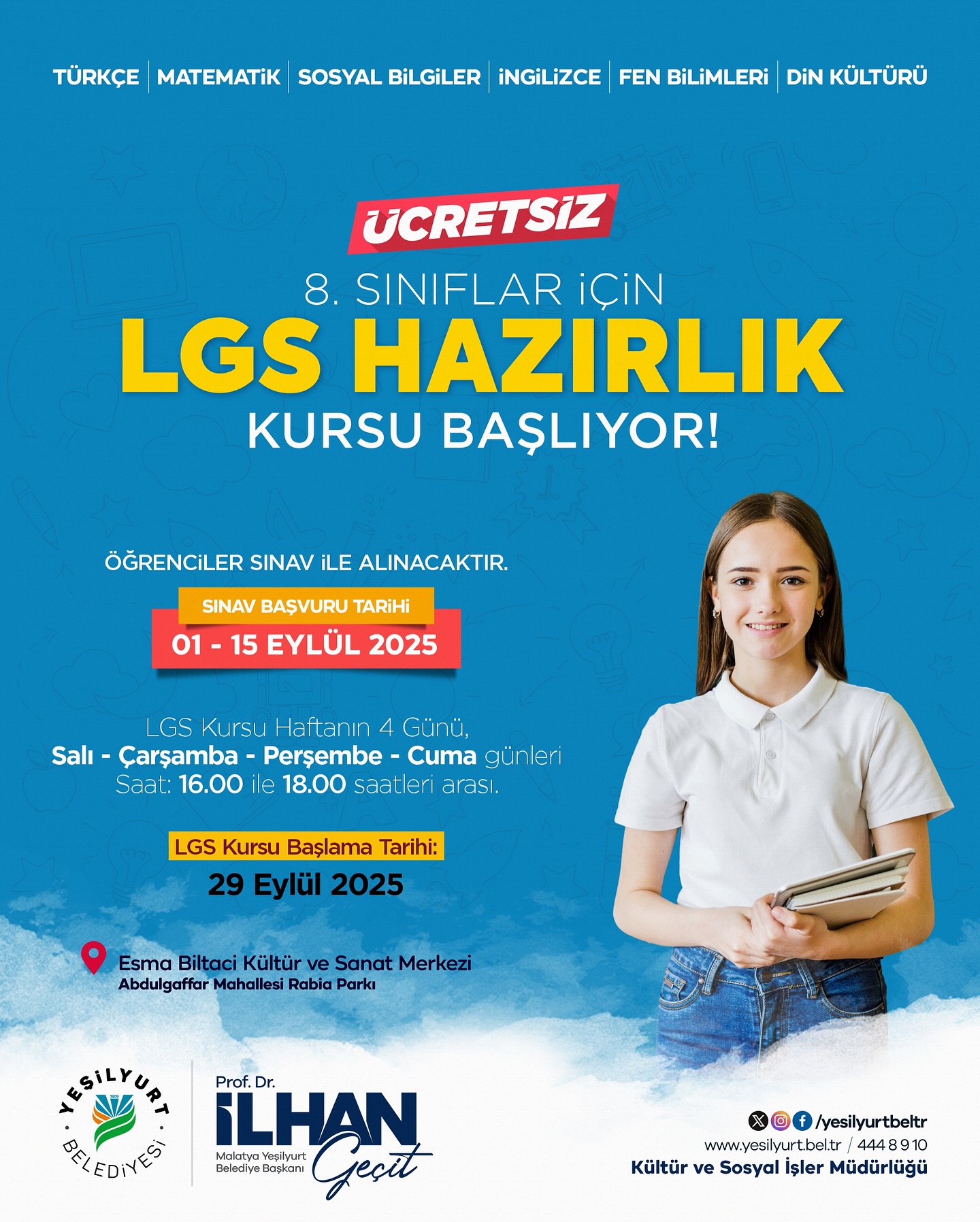 Yeşilyurt Belediyesi ‘Ücretsiz LGS Hazırlık Kursu’ Kayıtları 1 Eylül’de Başlıyor